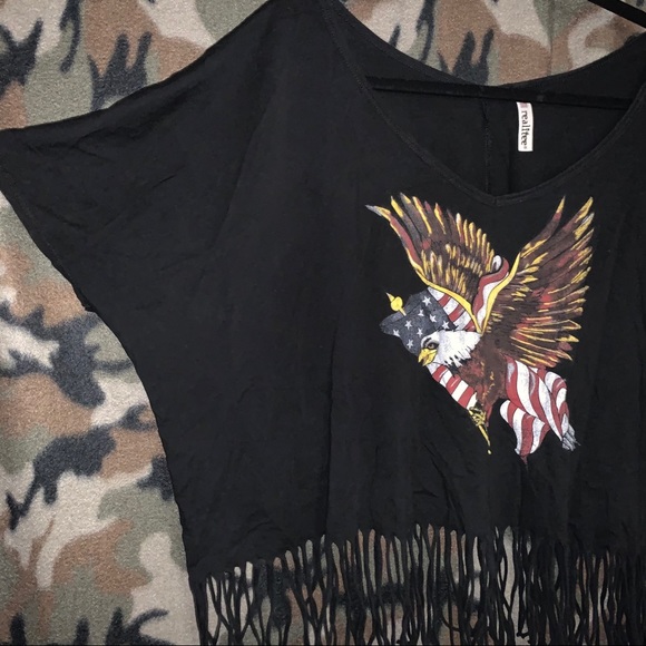 Oversize fringe T shirt with American eagle design - Picture 2 of 3